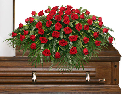 MAJESTIC RED CASKET SPRAY — Katy Florist & Gifts, Katy TX